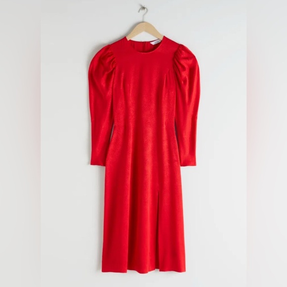 & Other Stories Jacquard Puff Sleeve Midi Dress 2 - Picture 4 of 12